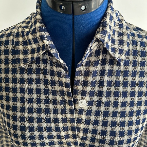 CAbi navy & off white checked blouse, size small. Somewhat sheer. EUC - Picture 4 of 11